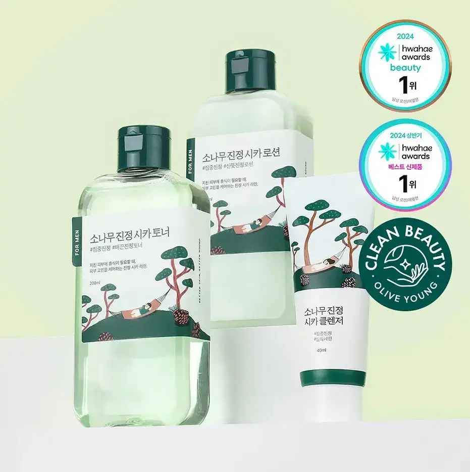 [번들모공] 라운드랩 포 맨 소나무 진정 토너/로션 2종 기획 (+클렌저 40ml 증정)